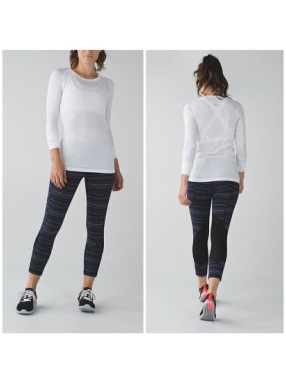 LULULEMON Pace Rival Crop Cyber Stripe Naval Blue Black / Black Sz 4